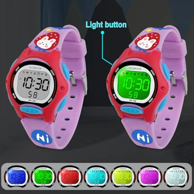 GUUMUXIN Orologi Bambini Digitale Ragazzi Ragazze, 7 Colori Impermeabilità Orologi da Polso Lampeggiante per Bambini miniatura 2