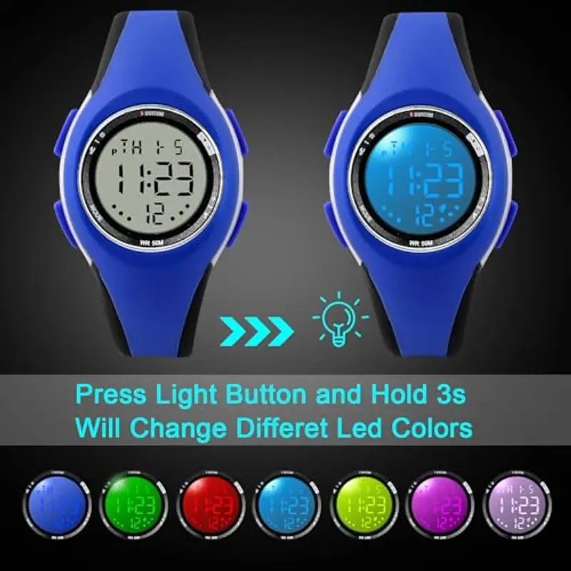 GUUMUXIN Orologi Bambini Digitale Ragazzi Ragazze, 7 Colori Impermeabilità Orologis da Polso lampeggiante per Bambini miniatura 2