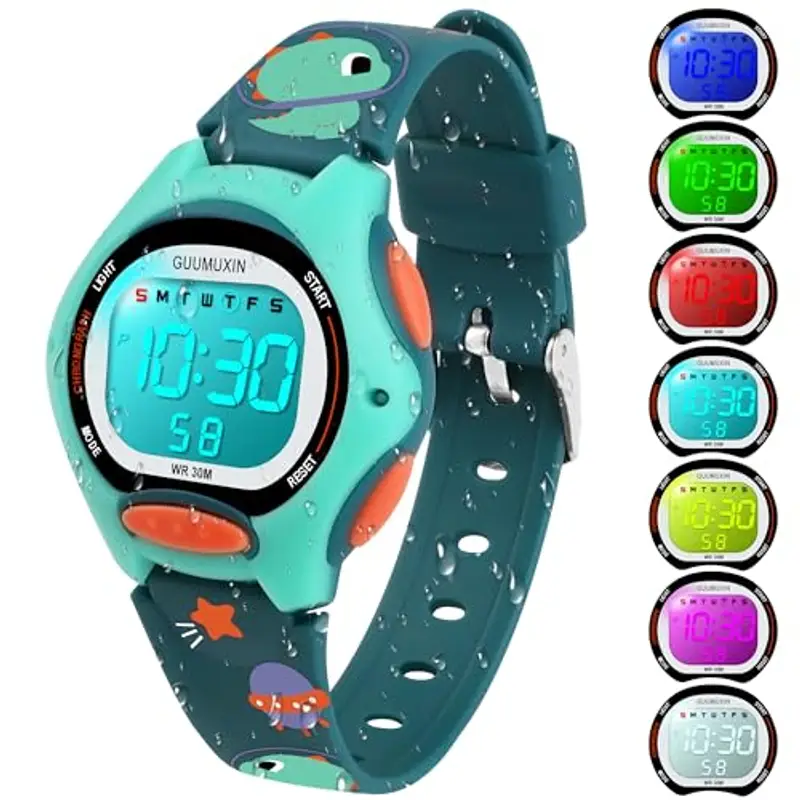 GUUMUXIN Orologi Bambini Digitale Ragazzi Ragazze,7 Colori Impermeabilità Orologis da polso lampeggiante per Bambini
