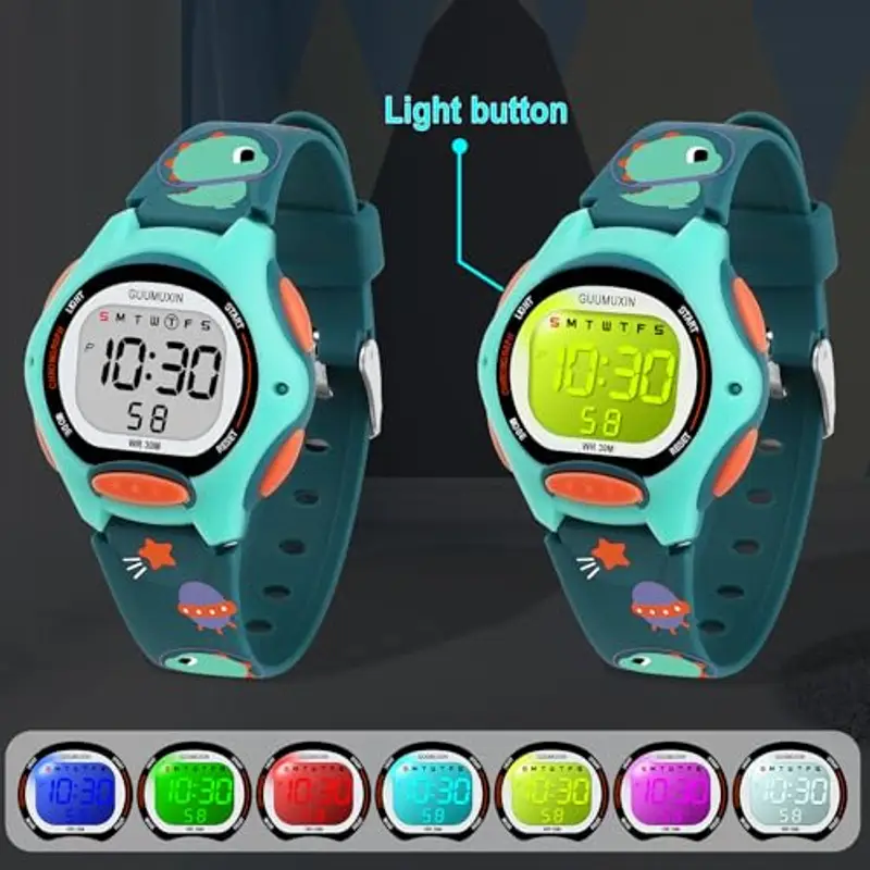 GUUMUXIN Orologi Bambini Digitale Ragazzi Ragazze, 7 Colori Impermeabilità Orologis da polso lampeggiante per Bambini miniatura 2