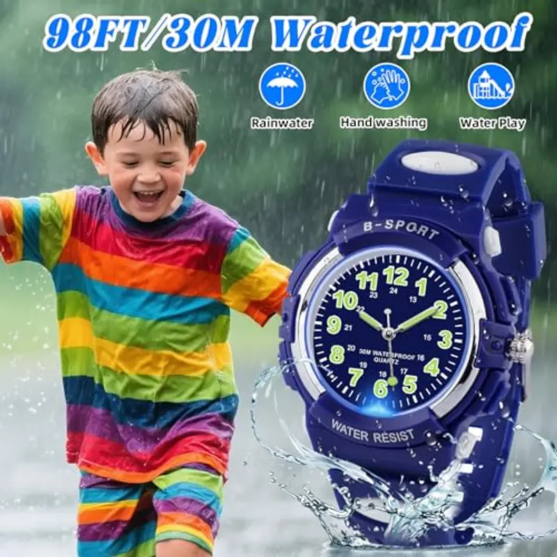 GUUMUXIN Orologio analogico per bambini, con luci colorate, impermeabile fino a 30 m, per ragazzi e ragazze, per sport all'aria aperta, con cinturino in TPU, per bambini dai 5 ai 16 anni, Blu, Moderno miniatura 3