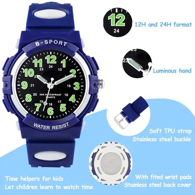 GUUMUXIN Orologio Bambini, Orologio da Polso per Ragazzi, Orologios Bambini Analogico, Ragazzi Ragazze Orologi, con Cinturino in Gomma, Impermeabile 30M, per Sport all'aria Aperta miniatura 2