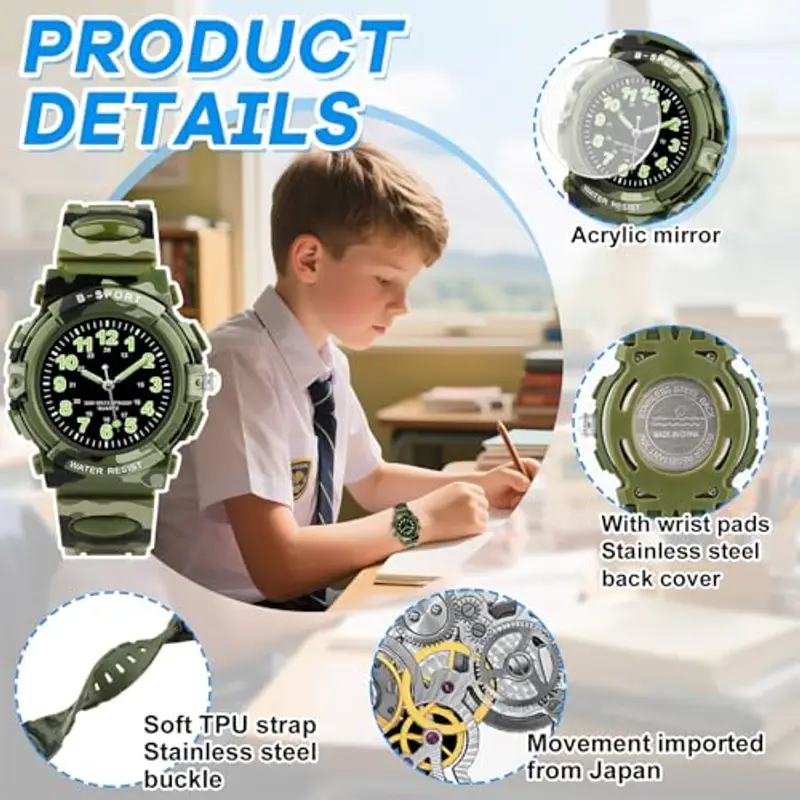 GUUMUXIN Orologio Bambino, Orologio da Polso per Ragazzi, Orologio Bambini Analogico, Ragazzi Ragazze Orologi, con Cinturino in Gomma, Impermeabile 30M, per Sport all'aria Aperta miniatura 3