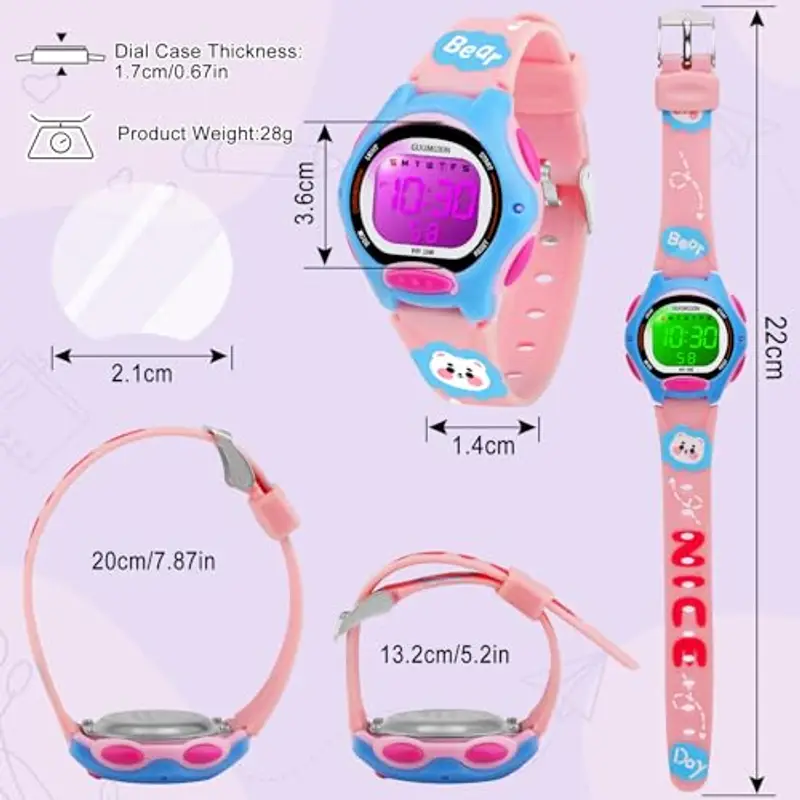 GUUMUXIN Orologio da polso per bambini, con cinturino stampato e 7 luci LED colorate, impermeabile, 30 m, per ragazzi e miniatura 3