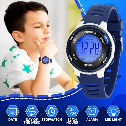 GUUMUXIN Orologio Digitale per Bambini, Orologio Sportivo per Bambini, Con Indicatore Luminoso a 7 Colori, Schermo in miniatura 2