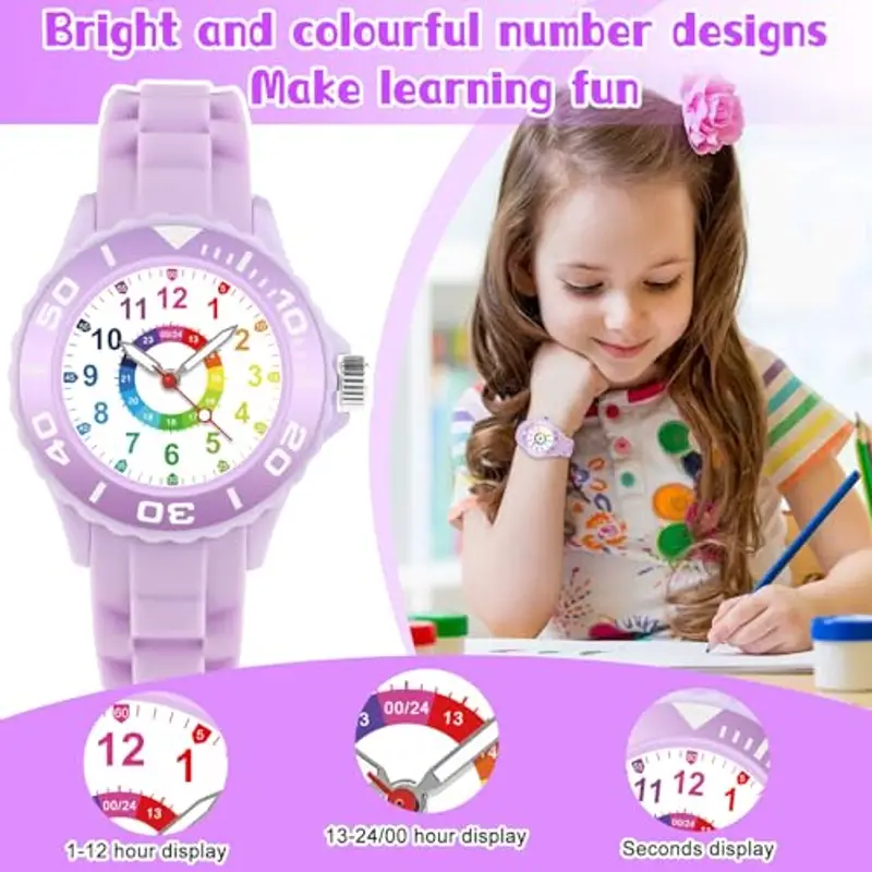 GUUMUXIN Orologio per Bambino, Orologio Educativo con Lancette per Bambini, Quadrante Multicolore con Scale Chiare, Con Cinturino Morbido, Adatto per Ragazzi e Ragazze, Facile da Leggere e Imparare miniatura 2