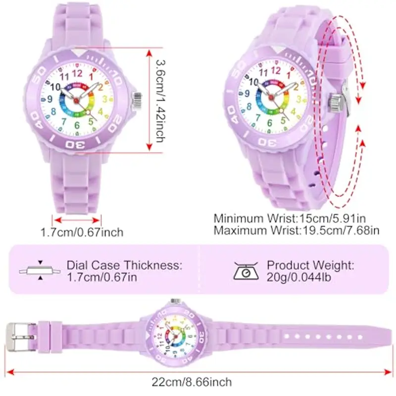 GUUMUXIN Orologio per Bambino, Orologio Educativo con Lancette per Bambini, Quadrante Multicolore con Scale Chiare, Con Cinturino Morbido, Adatto per Ragazzi e Ragazze, Facile da Leggere e Imparare miniatura 3