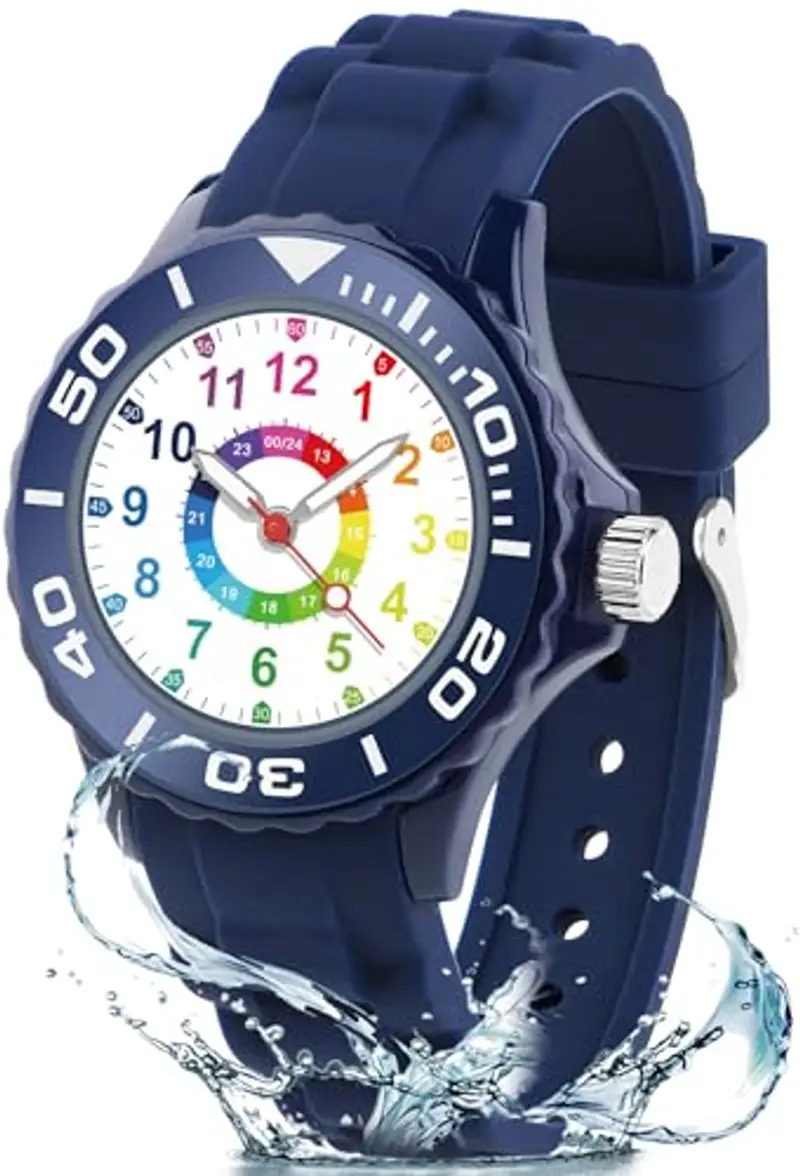 GUUMUXIN Orologio per Bambino, Orologio Educativo con Lancette per Bambini, Quadrante Multicolore con Scale Chiare, Con Cinturino Morbido, Adatto per Ragazzi e Ragazze, Facile da Leggere e Imparare