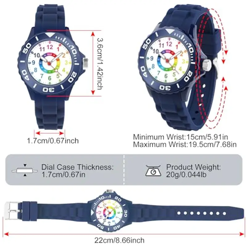 GUUMUXIN Orologio per Bambino, Orologio Educativo con Lancette per Bambini, Quadrante Multicolore con Scale Chiare, Con Cinturino Morbido, Adatto per Ragazzi e Ragazze, Facile da Leggere e Imparare miniatura 3