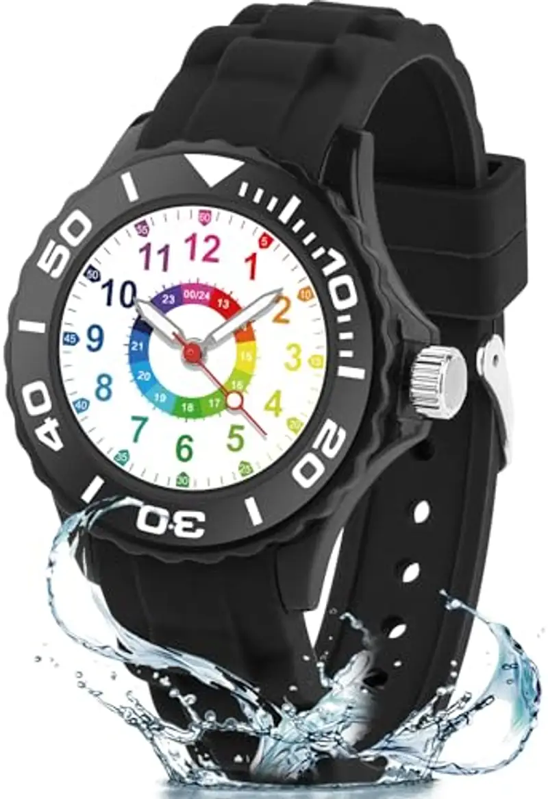 GUUMUXIN Orologio per Bambino, Orologio Educativo con Lancette per Bambini, Quadrante Multicolore con Scale Chiare, Con Cinturino Morbido, Adatto per Ragazzi e Ragazze, Facile da Leggere e Imparare