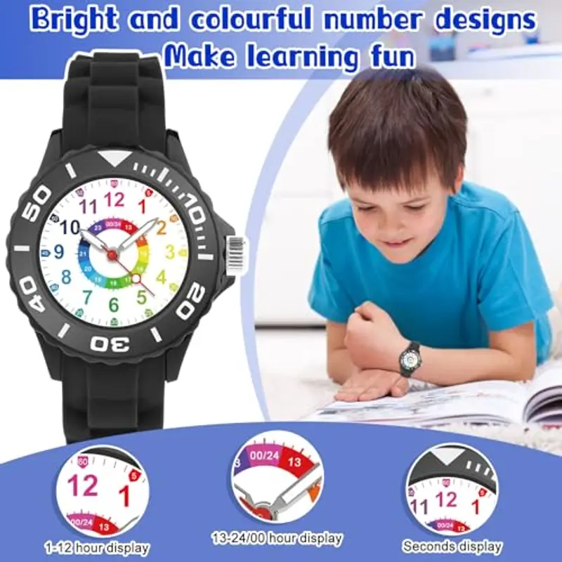 GUUMUXIN Orologio per Bambino, Orologio Educativo con Lancette per Bambini, Quadrante Multicolore con Scale Chiare, Con Cinturino Morbido, Adatto per Ragazzi e Ragazze, Facile da Leggere e Imparare miniatura 2