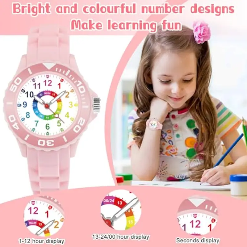 GUUMUXIN Orologio per Bambino, Orologio Educativo con Lancette per Bambini, Quadrante Multicolore con Scale Chiare, Con Cinturino Morbido, Adatto per Ragazzi e Ragazze, Facile da Leggere e Imparare miniatura 2