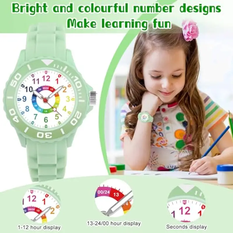 GUUMUXIN Orologio per Bambino, Orologio Educativo con Lancette per Bambini, Quadrante Multicolore con Scale Chiare, Con Cinturino Morbido, Adatto per Ragazzi e Ragazze, Facile da Leggere e Imparare miniatura 3