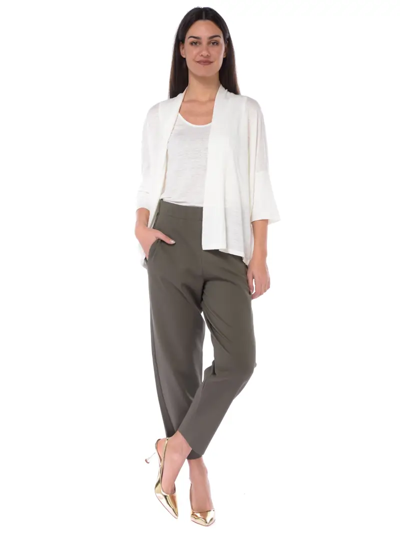 cardigan da donna Gwhite a kimono in lino BEIGE miniatura 2