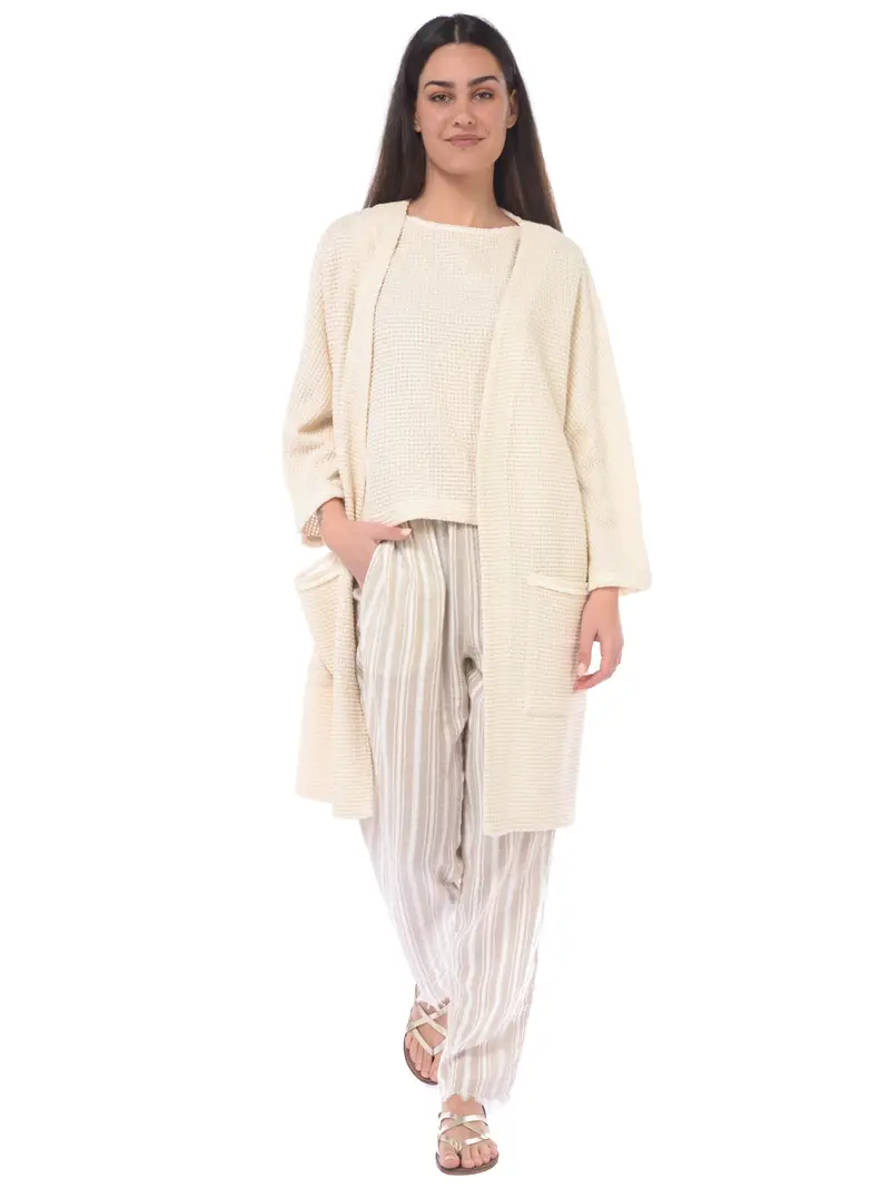 cardigan da donna Gwhite lavorato con tasche BEIGE miniatura 2