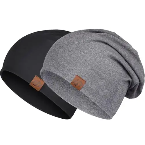 GXCROR - Berretto unisex, in cotone, morbido e sottile, leggero, traspirante, per tutte le stagioni, Nero e grigio.,