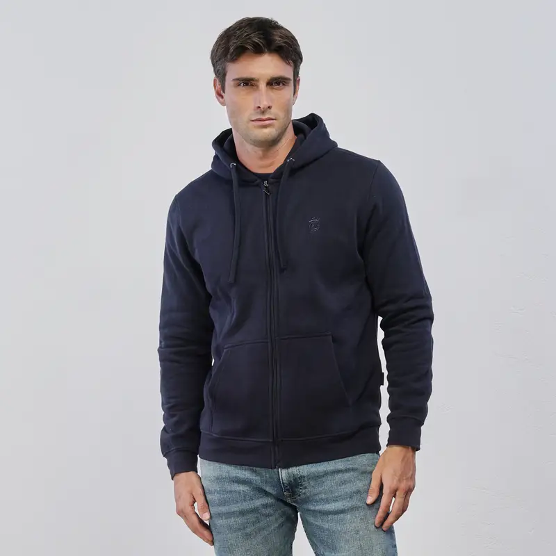Felpa blu da uomo con zip e cappuccio