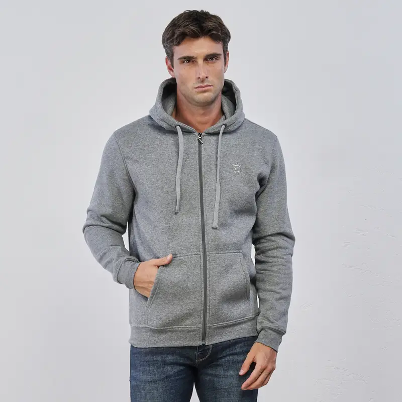 Felpa grigia da uomo con zip e cappuccio