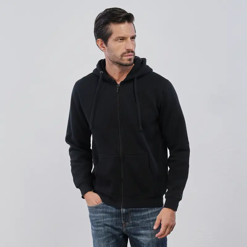 Felpa nera da uomo con zip e cappuccio