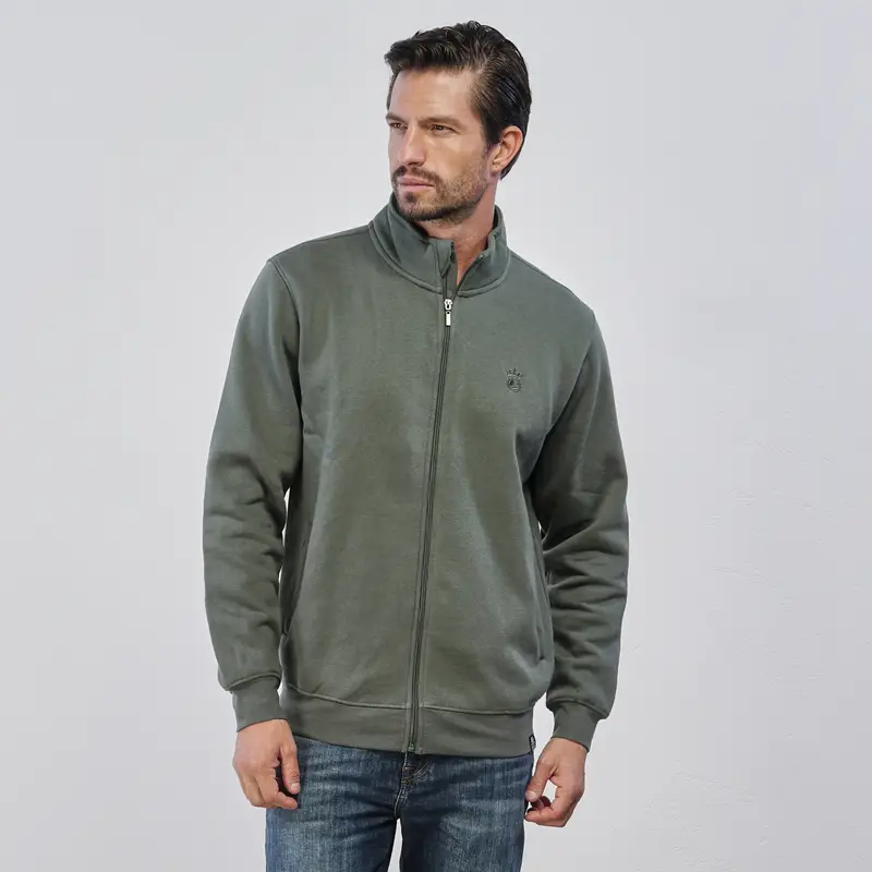 Felpa verde da uomo con zip e ricamo logo