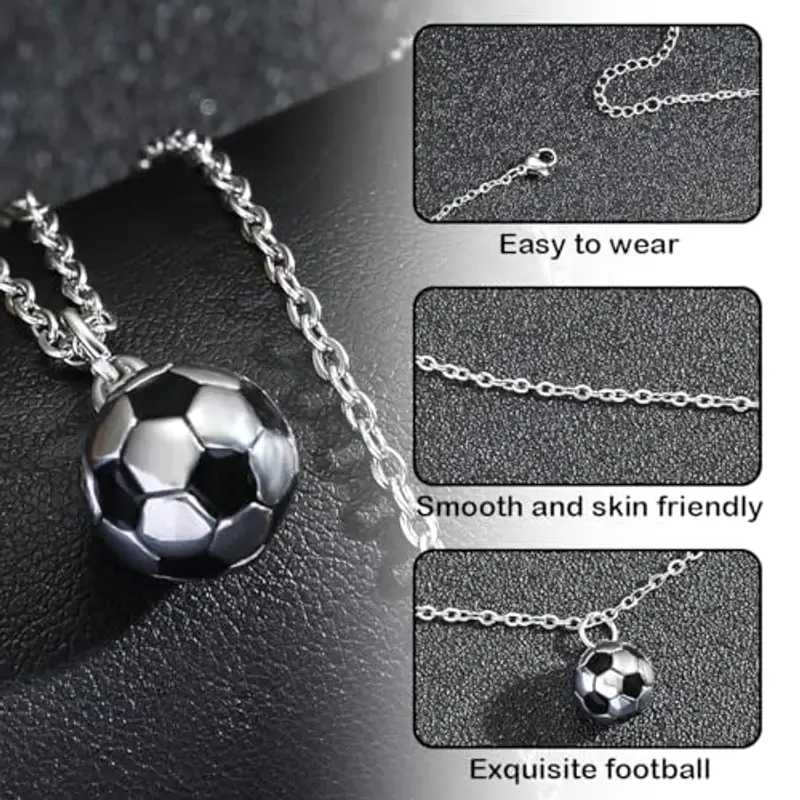 HABNI Fußball Anhänger Halskette Edelstahl, Halskette Unisex, Edelstahl, Fußballsachen Für Kinder, Weihnachten miniatura 2