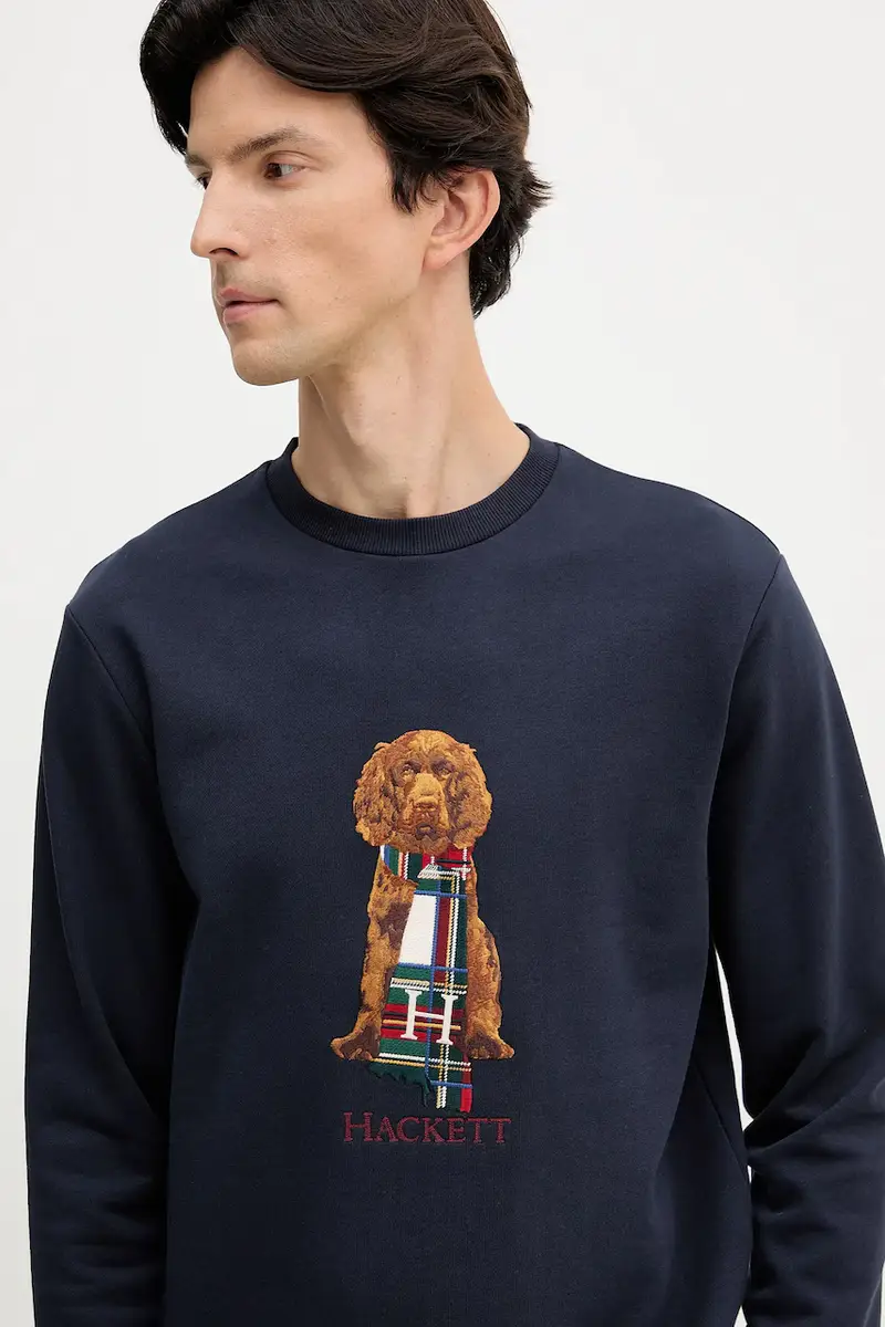 felpa in cotone uomo colore blu navy con applicazione HM5800015 miniatura 4