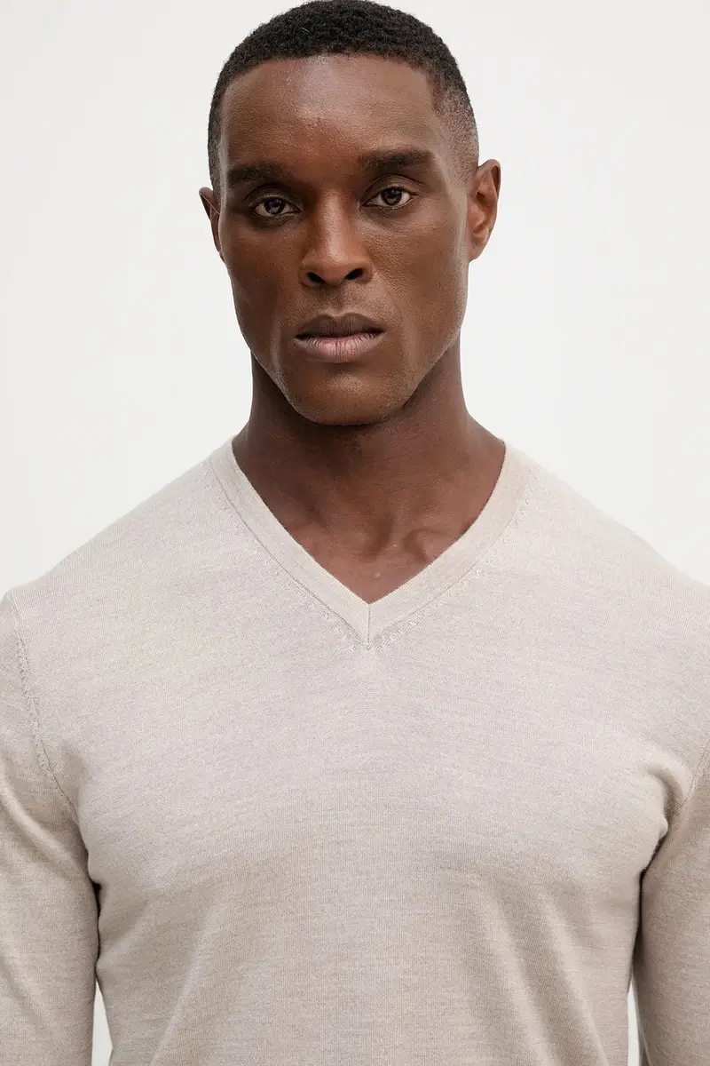 maglione in lana uomo colore beige HM7000001 miniatura 4