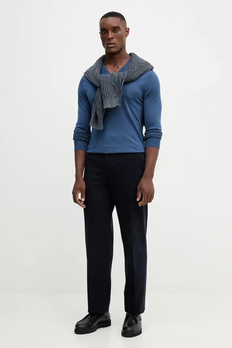 maglione in lana uomo colore blu navy HM7000001 miniatura 2