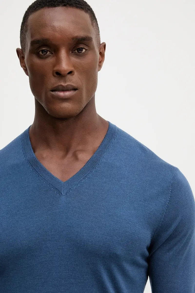 maglione in lana uomo colore blu navy HM7000001 miniatura 4