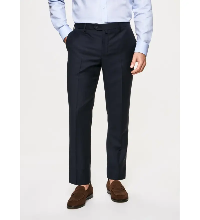 per uomo HM211330 Pantaloni di lana tinta unita blu scuro (40), Casual, Da sera, Classico, Navy