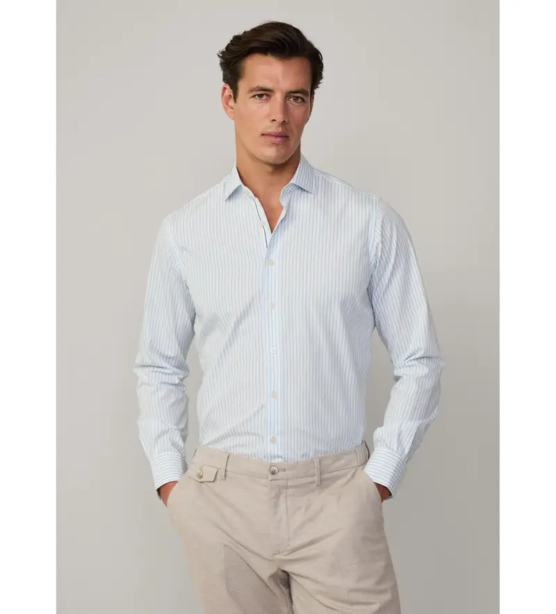 per uomo HM3010134 Camicia blu dalla vestibilità classica (S), Casual, Cotone, Manica lunga