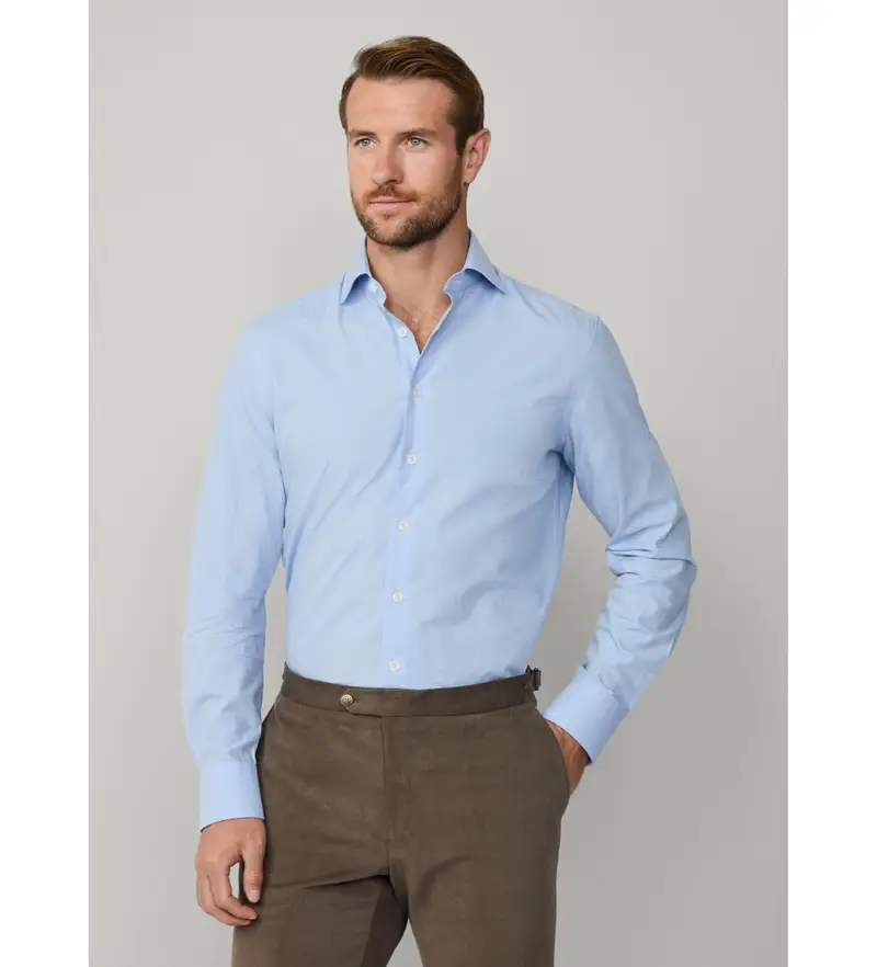 per uomo HM3010496 Camicia formale a quadretti blu (157), Casual, Da sera, Cotone, Classico, Manica lunga