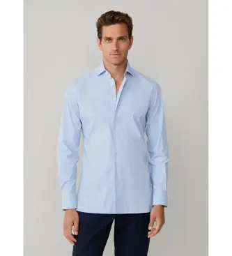 per uomo HM3010540 Camicia in popeline elasticizzato blu dal taglio sartoriale (XL), Casual, Da sera, Cotone, Classico, Mani