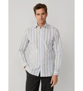 per uomo HM3010545 Camicia a righe Bengala, vestibilità aderente, bianca, verde (M), Bianco, Casual, Cotone, Classico, Manic
