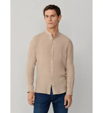 per uomo HM3010632 Camicia in lino beige dal taglio sartoriale (M), Casual, Manica lunga