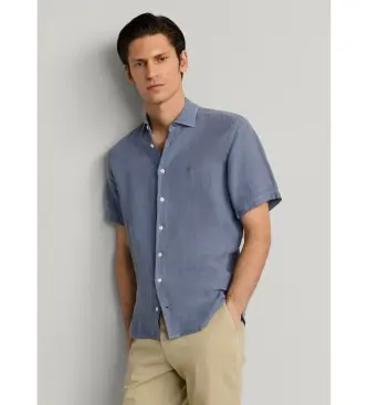 per uomo HM3010633 Camicia di lino blu GMD (L), Casual, Manica corta
