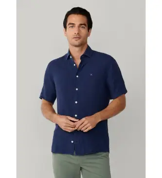 per uomo HM3010633 Camicia di lino blu navy GMD (L), Casual, Manica corta