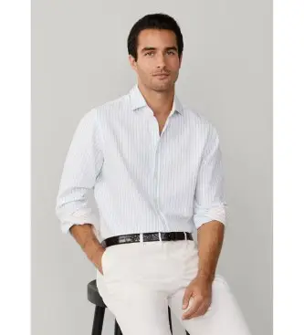 per uomo HM3010634 Camicia estiva a righe blu in lino (3XL), Cotone, Classico, Manica lunga