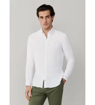 per uomo HM3010635 Camicia in lino tinto bianco, vestibilità sartoriale (L), Casual, Manica lunga