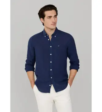per uomo HM3010635 Camicia in lino tinto blu navy, vestibilità su misura (L), Casual, Manica lunga