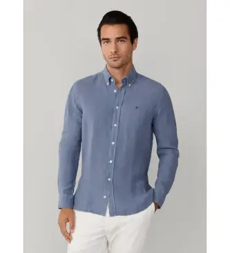 per uomo HM3010635 Camicia in lino tinto blu, vestibilità su misura (L), Casual, Manica lunga