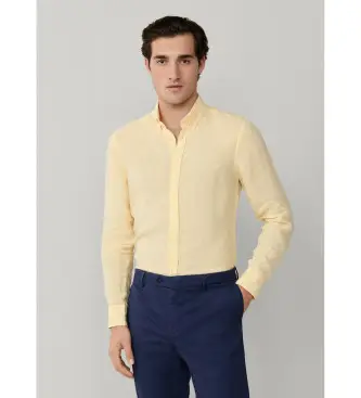 per uomo HM3010635 Camicia in lino tinto giallo, vestibilità sartoriale (L), Casual, Manica lunga