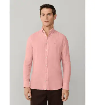 per uomo HM3010635 Camicia in lino tinto rosa, vestibilità su misura (L), Casual, Manica lunga