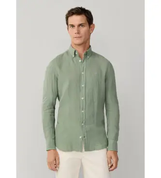 per uomo HM3010635 Camicia in lino tinto verde, vestibilità su misura (M), Casual, Manica lunga