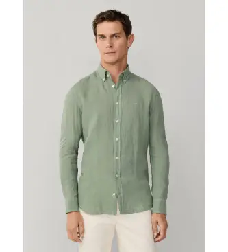 per uomo HM3010635 Camicia in lino verde dal taglio sartoriale (L), Casual, Manica lunga