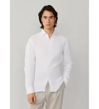 per uomo HM3010636 Camicia bianca in lino tinto in capo, vestibilità sartoriale (M), Bianco, Casual, Manica lunga