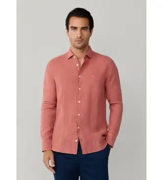 per uomo HM3010636 Camicia in lino rosso tinto in capo, vestibilità su misura (L), Casual, Manica lunga