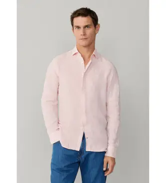 per uomo HM3010636 Camicia in lino tinto rosa, vestibilità su misura (L), Casual, Manica lunga