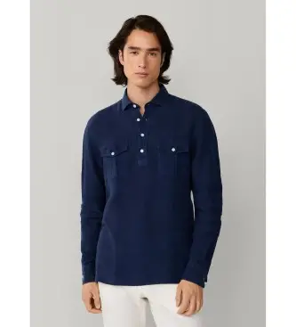 per uomo HM3010639 Camicia in lino blu navy con mezza abbottonatura, vestibilità classica (3XL), Casual, Classico, Manica lu