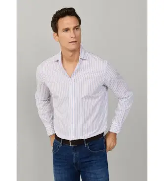 per uomo HM3010681 camicia reggimentale a righe rosa (L), Cotone, Classico, Manica lunga Bianco